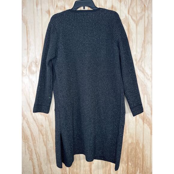 Zara Black Silver Metallic Knit Open Cardigan Size Small Long Pockets Side Slits - Picture 6 of 8